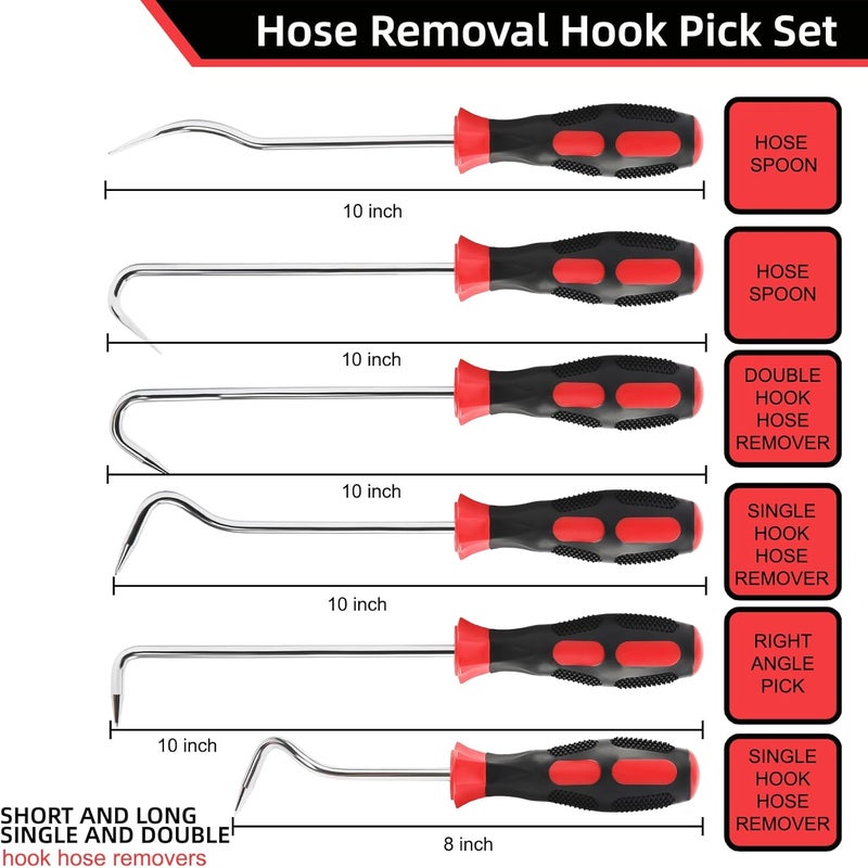 VASTOOLS Hose Removal Hook Pick Set Pack of 6, 10" Hose Hook, Spoon, 8" Remover, Puller Tool for Radiator Hoses - Image 2